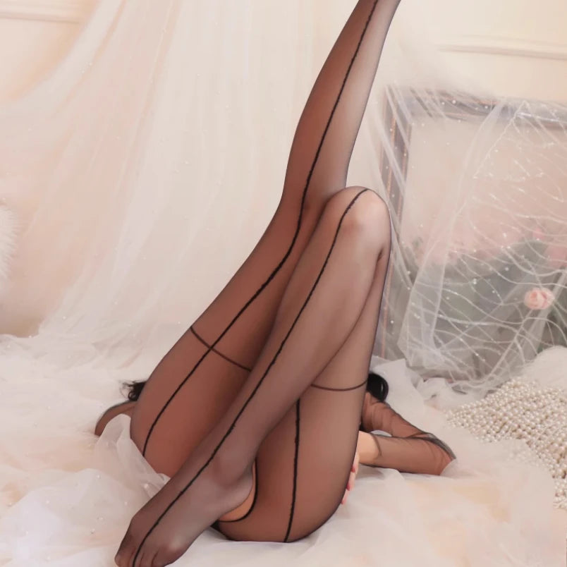 Cross Line Pantyhose Erotic Crotchless Tights Sheer Silky Body Stockings for Women Lingerie Black Red Sexy Underwear