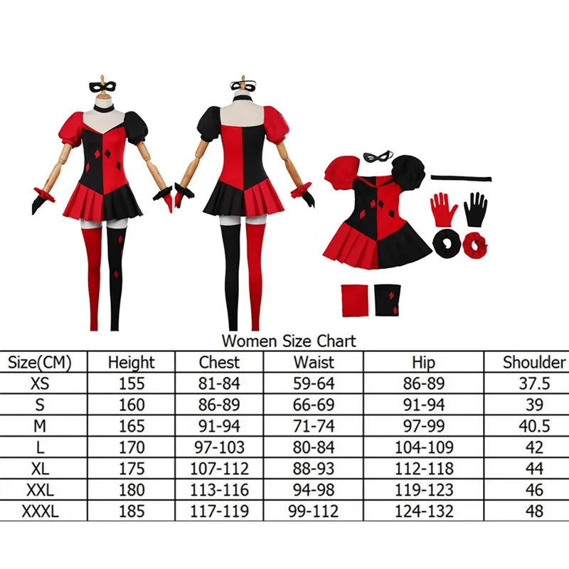 Quinzel Cosplay Costume Adult/Women Jumpsuit Bikini Top Shorts Neckband Swimsuit Outfits Halloween Carnival Party Disguise Suit