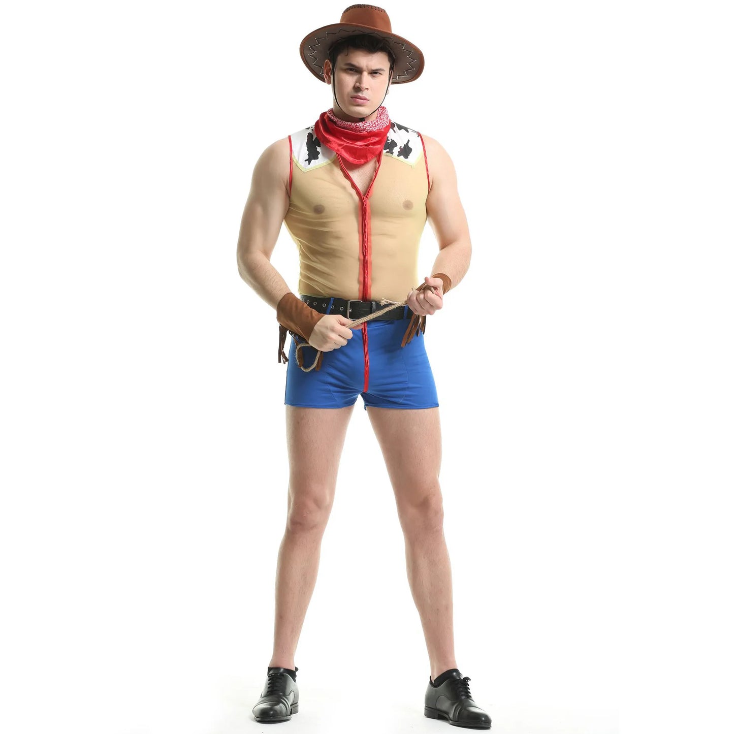 Sexy Men Mesh Western Cowboy Cosplay Sissy Lingerie Set Gay Bar Dance Perform Role Play Clubwear Halloween Carnival Party Outfit