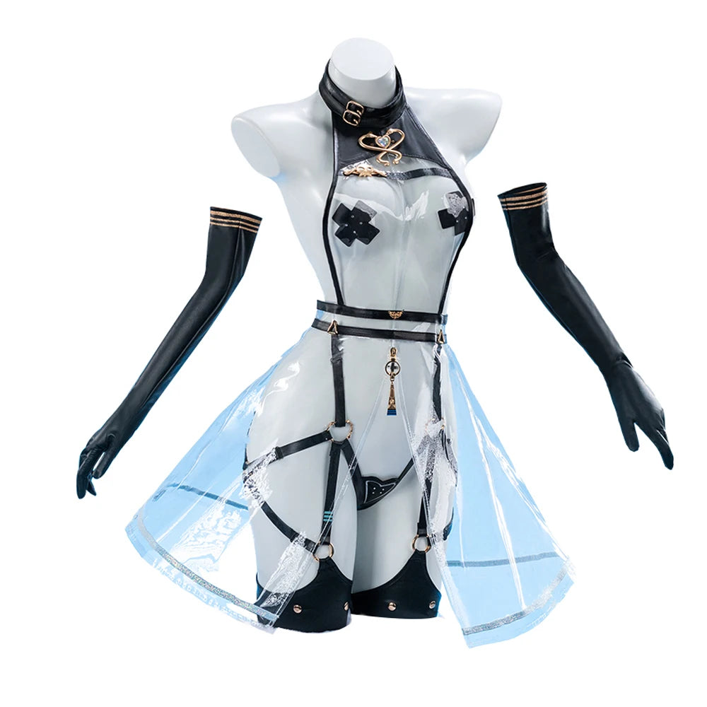 dark Nurse Cosplay Costumes  Nurse Uniform Painted Leather Dress Cyberpunk Sexy Maid Dress Women Anime Clothes transparent dress