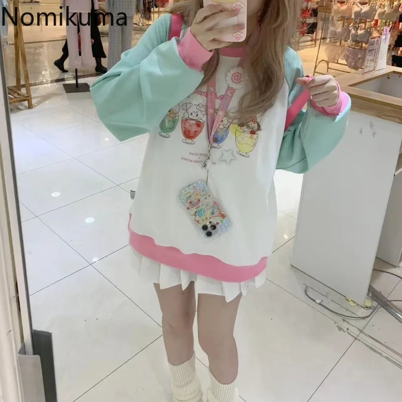 2025 Ropa Mujer Japanese Hoodies Women Clothing Long Sleeve O-neck Oversized Tops Anime Fashion Casual Sweet Y2k Sweatshirts