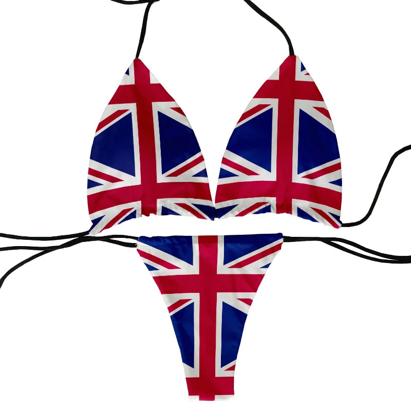 ASHBURNS Fashion flag pattern printed swimsuit sexy ladies bikini suit ladies beach swimming two-piece beach party swimming