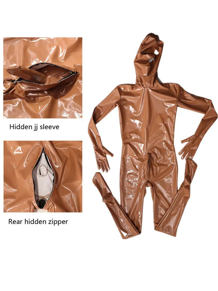 Sexy Men Maid Full Bodysuit Exotic Bulge Pouch Sheath PVC Shiny Jumpsuit Cosplay Cosutmes Tigths Club Outfits Role Play Zentai