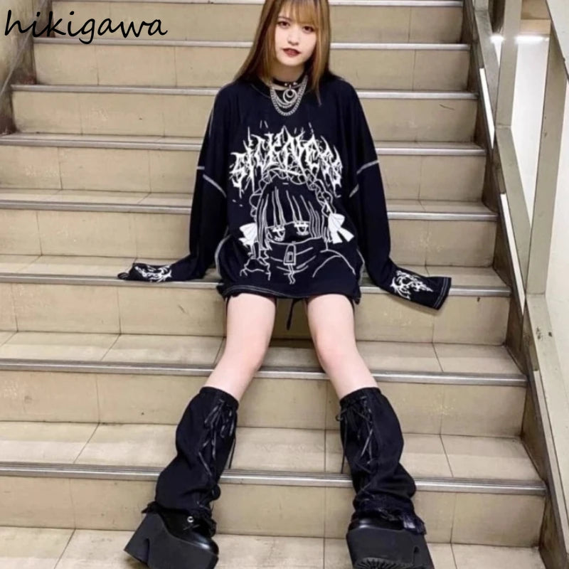 Streetwear T Shirts Women Clothing Print Long Sleeve Tees Casual Fashion Japanese Camisetas Cartoon Y2k Tops Oversized T-shirts