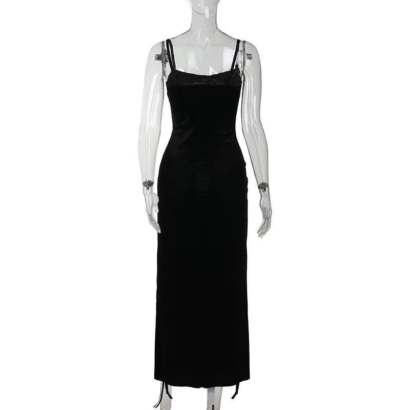 Goth Dark Punk Grunge High Split Hem Straps Dess 90s Streetwear Gown Women Sexy Corn Bandage Velvet Dresses Mall Gothic Clothing