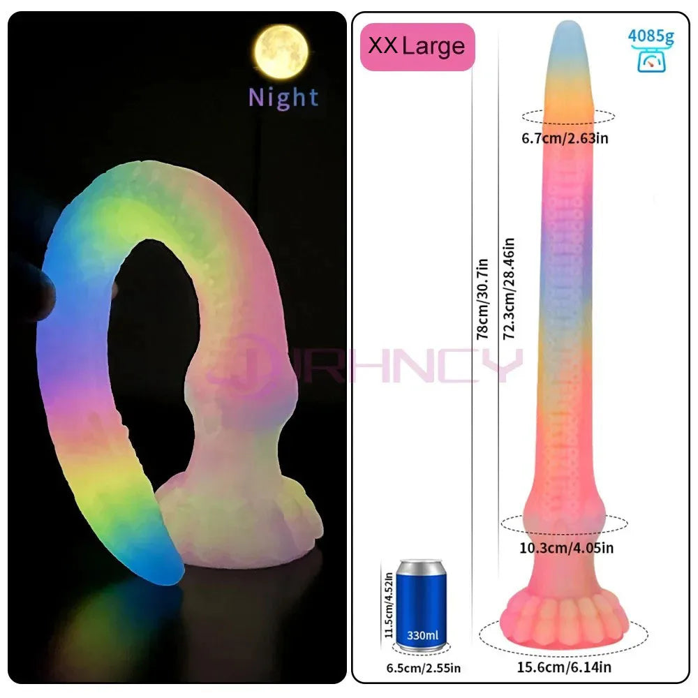 ASHBURN Super Huge Luminous Long Butt Plug Silicone Dildo Octopus Tentacles Anal Plug Dildo, Prostate Massage, BDSM Dilatador, 33"