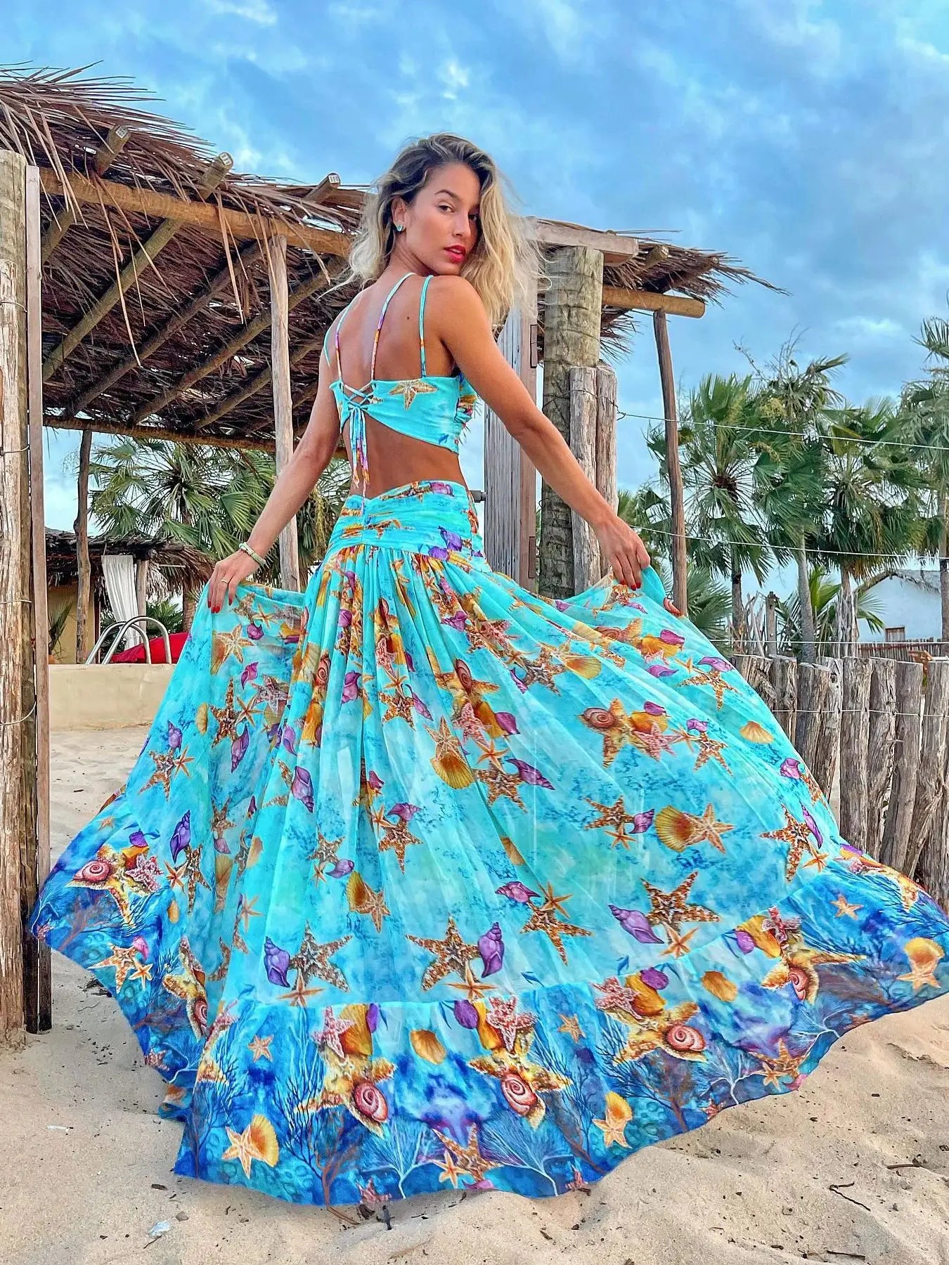 Sexy Print Three Piece Bikini Set Padded Bra High Waist Beach Skirt Swimwear Summer Beach Holiday Bathing Suit