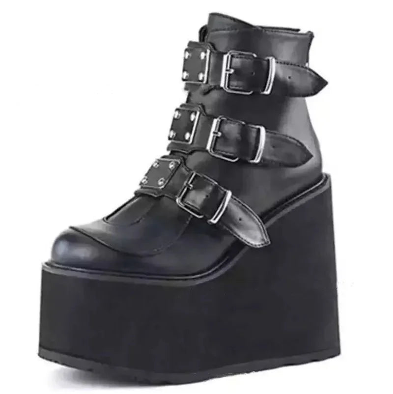 Gothic Ankle Boots for Women Motorcycle Boots Platform Super Women Boots Pumps Autumn Ladies Belt Round Lolita Punk Shoes