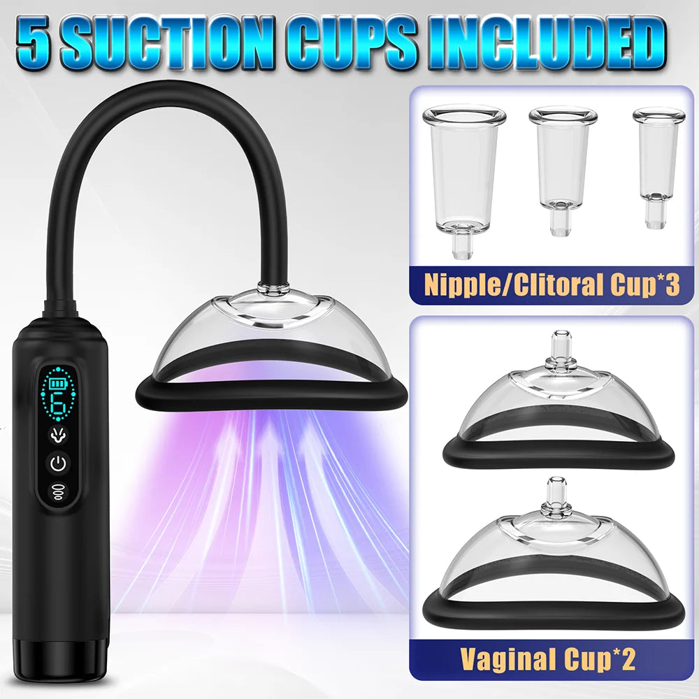Pussy Pump Nipple Sucking Vibrator,Electric Vacuum Pussy Sucker with 6 Suction Modes,Adult BDSM Sex Toys Clit Sucker for Couples