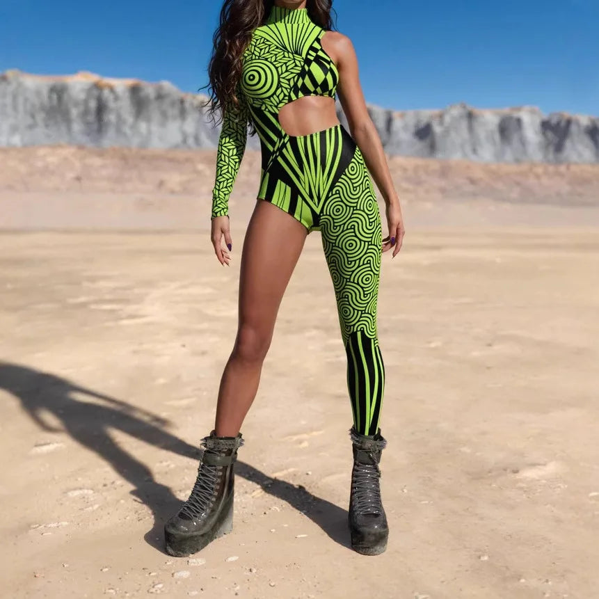 Asymmetrical Holiday Bodysuit Costume Colorful Rainbow Jumpsuit Women Cyberpunk Cosplay Halloween Party Performance Tights Suit
