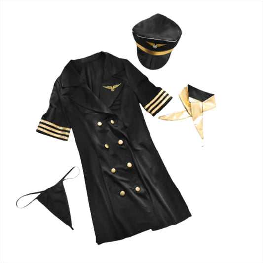 4-Piece Set Uniform Temptation Sexy Lingerie Airline Stewardess Costume Erotic Role-Playing Sexy Halloween Costume Women