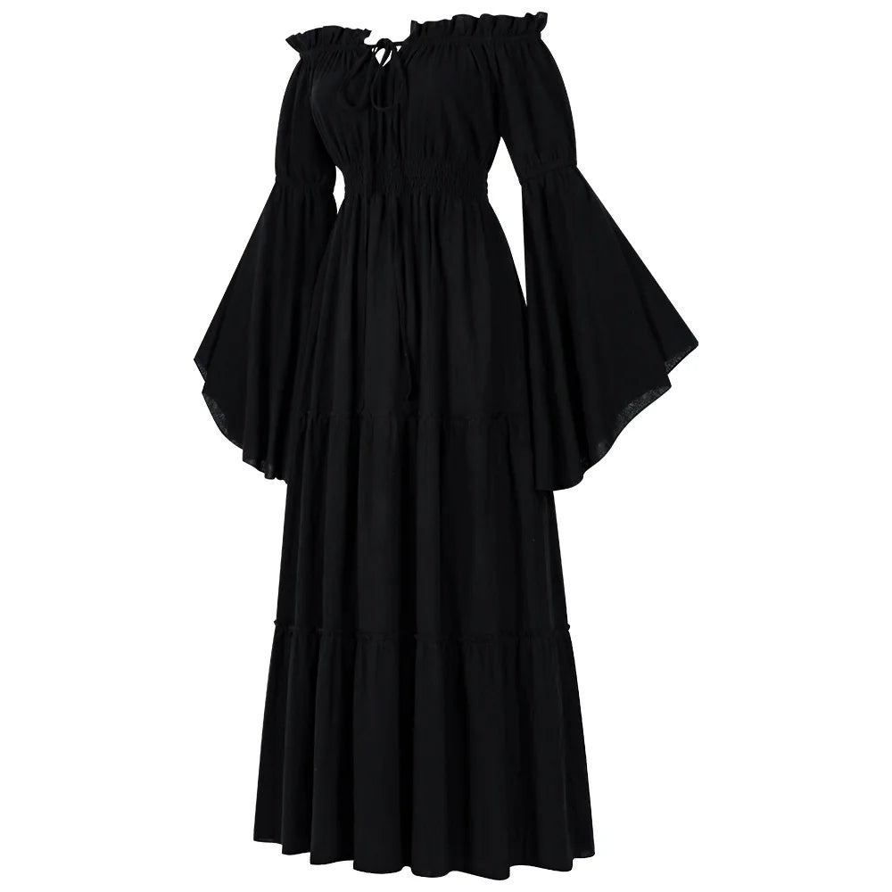 Vintage Gothic Off shoulder Dress Women Medieval Folk Cosplay Vestido Victorian Lady CLothing Steampunk Halloween Witch Costume