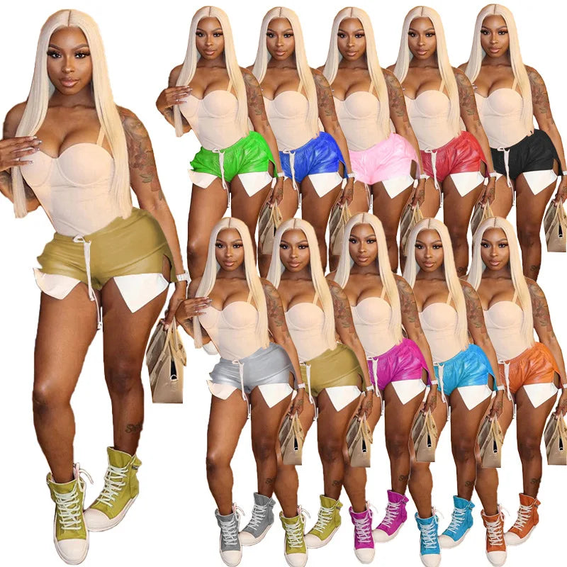 Pink Pu Leather Shorts Casual Y2K Sexy Party Short Pants High Waist Skinny Night Club Short Trousers Women PU Leather Shorts Red