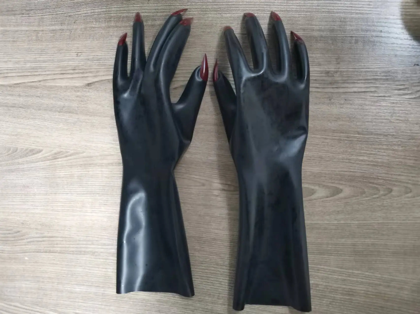 Men's Women's Fetish Shiny Latex Rubber Cosplay Kigurumi Gloves With Nails Art