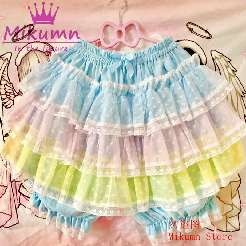 Mikumn Harajuku Sweet Lace Shorts Skirts Y2k Japanese Lolita Kawaii JK Ruffles Bloomers Women Elastic Waist Safety Short Pants