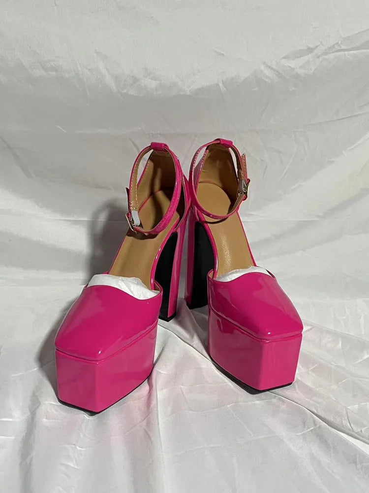 Women's Pumps Shoes New Fashion Spring Summer Shoes Chunky High Heels Platform Black Pink Ankle Strap Dress Party Shoes 43