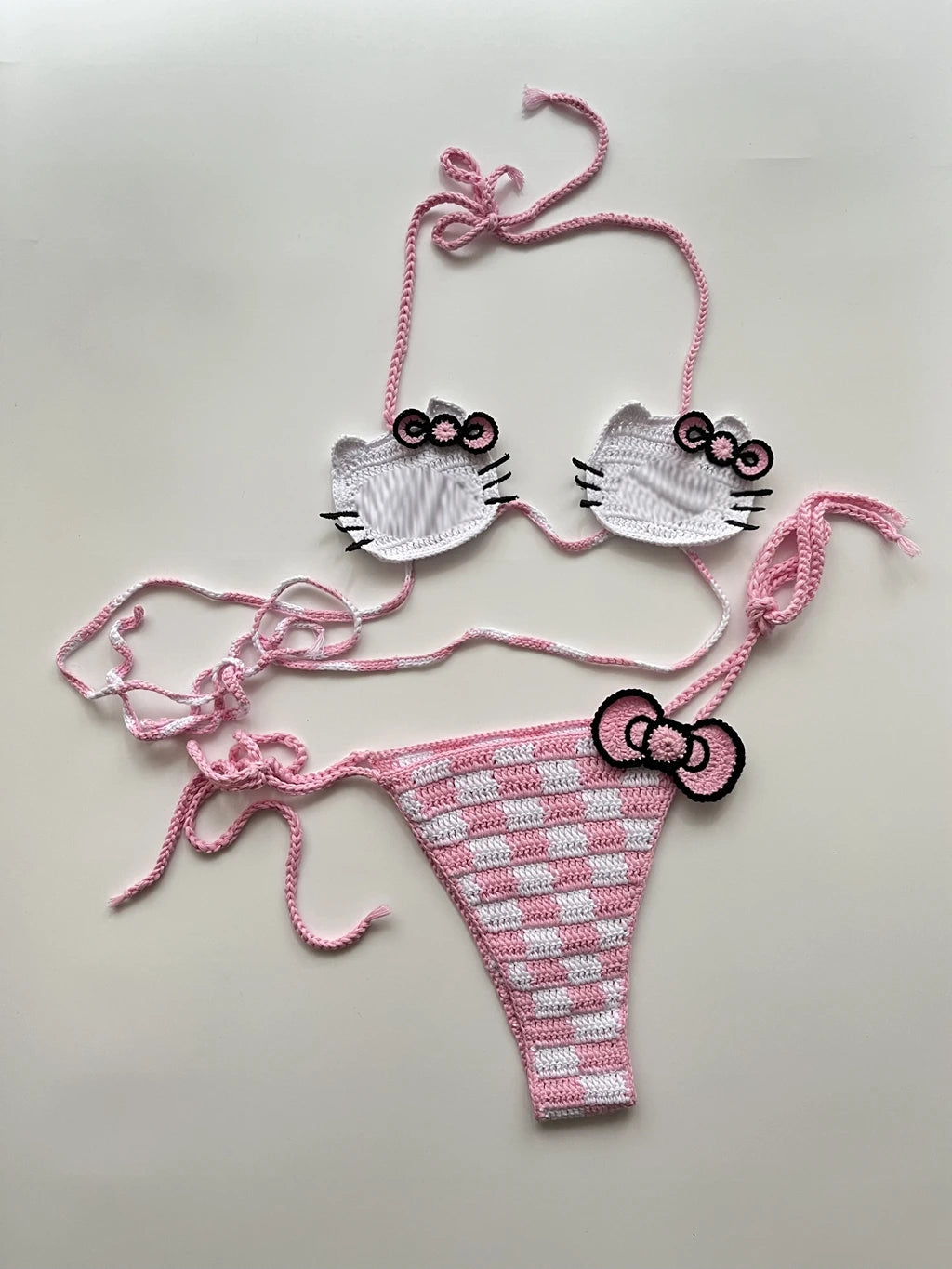 8 colors High Quality Handmade Crochet Micro Bikini Set Sexy String Brazil Bathing Suit Top Grade Cotton Fabric Kitty Swimwear