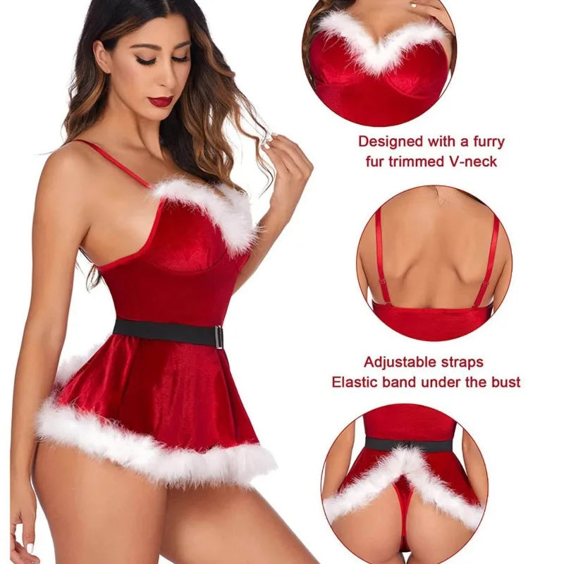 Toucheart Christmas Sexy Lingerie For Women Adult Sexy Suspender Backless Jumpsuit Bow Christmas Set Interesting Nightgown New