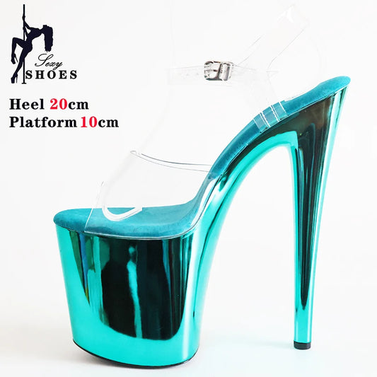 20CM Sexy Pole Dance Shoes Fashion Party Womens Sandals Transparent Buckle Striptease High Heels Fetish Platform Catwalk Shoess