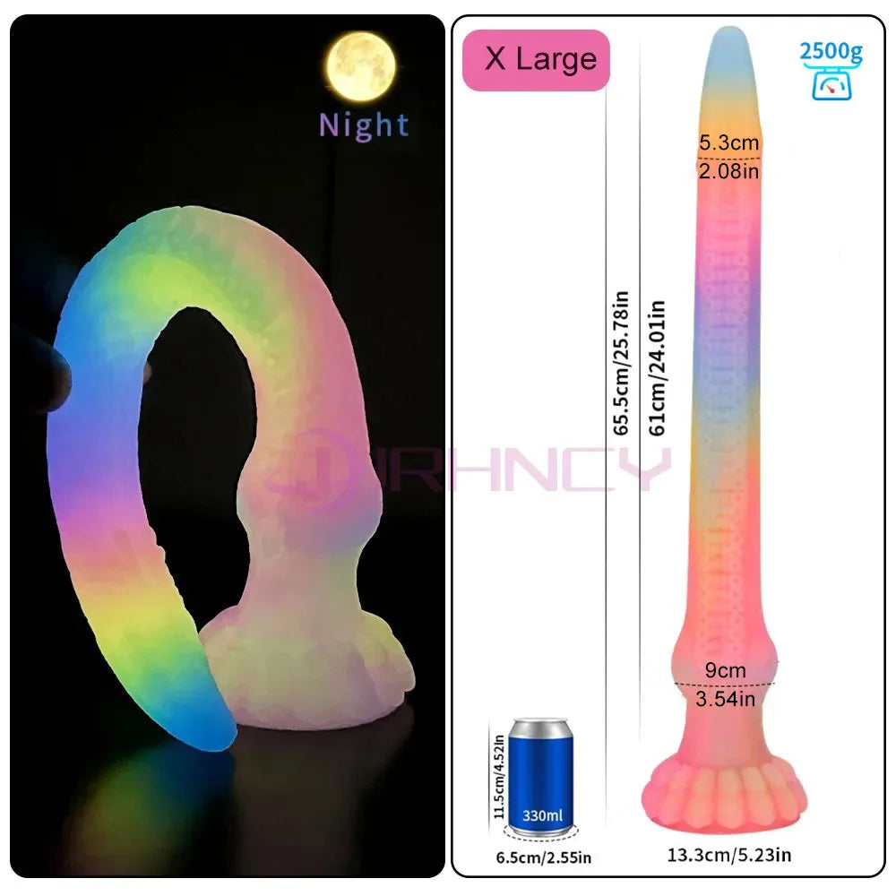 ASHBURN Super Huge Luminous Long Butt Plug Silicone Dildo Octopus Tentacles Anal Plug Dildo, Prostate Massage, BDSM Dilatador, 33"