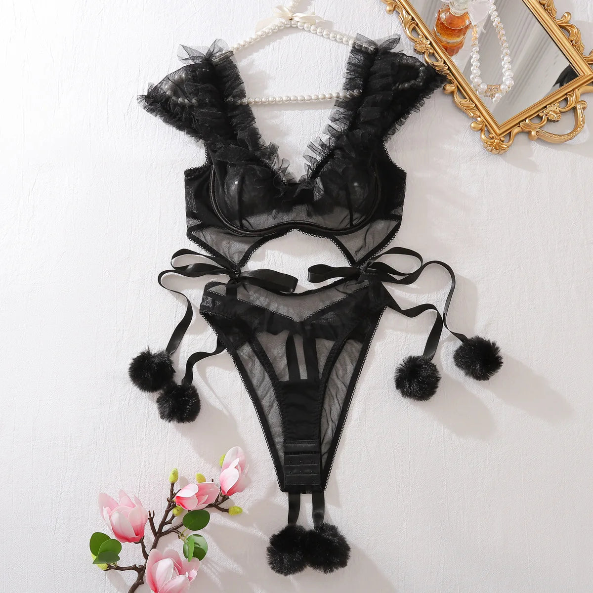 Sexy Adult Lingeries Hot Bodysuit See Through Baby Dolls Ladies Ruffled Sissy Lingerie To Catch Daring Adult Costume