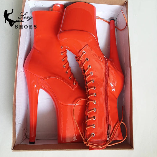 New 20cm Super High Nightclub Platform Heels Strappy ZIP Women's Ankle Boots Sexy Stage Show Heels Pole Dance Shoes Ladies Boots