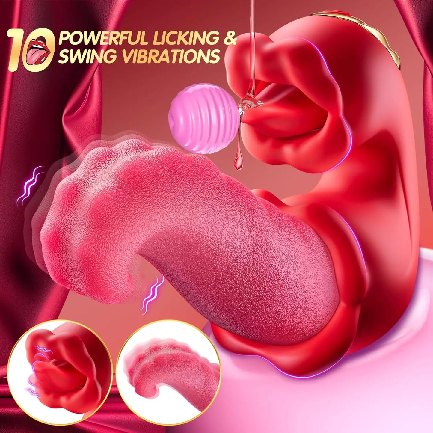 3 In 1 Tongue Thrust Vibrator Rose Sex Toy 10 Cunnilingus Vibration Modes Rocking Sucking Clitoris Stimulator For Women