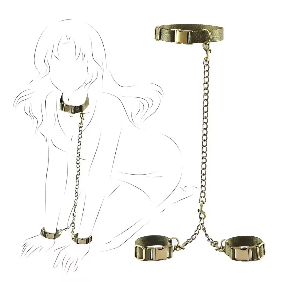New Neck to Wrist Restraints Kit Sexy Women BDSM Fetish Back Handcuffs Collar Adjustable Bondage Set Couple SM Sex Games Tool