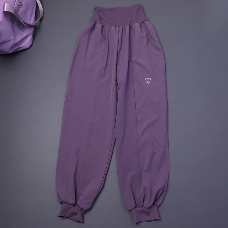 Women's High-Waisted Pocket Fitness Yoga Pants Loose Cuffed Ankle Workout Running Training Sports Sweatpants Quick-Dry Harem Pan
