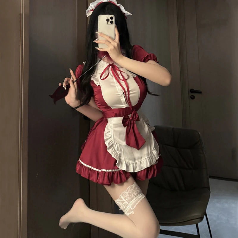 Lolita Women Maid Outfit Cosplay Cute Sexy Erotic Kawaii Cafe Costume Cosplay Erotic Costumes Uniform Apron Dress Cute Bowknot