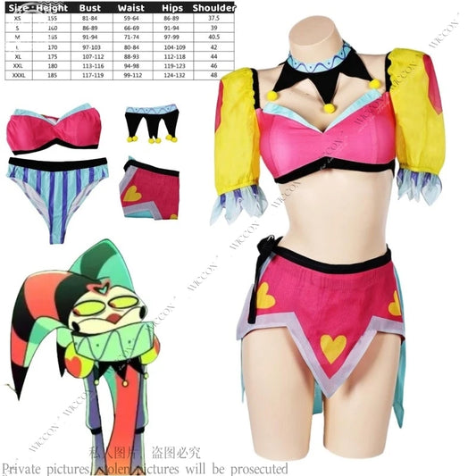 Women Fizzarolli Cosplay Clown Bikini Necklace Swimsuit Halloween Carnival Party Suit Anime Roleplay Beach Swimwear Costume Set