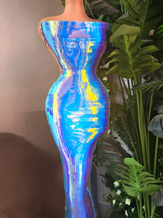 Sexy Shiny Blue Sequins Long Tube Dress Evening Prom Birthday Celebrate Dress Women Photo Shoot Wear Stage Costume Dianti