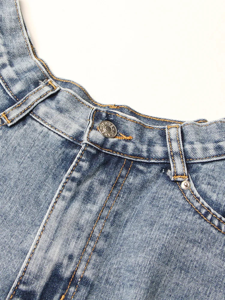 Patchwork Pockets Solid Casual Denim Shorts For Women High Waist Spliced Button Minimalist Loose Short Pants Female Style