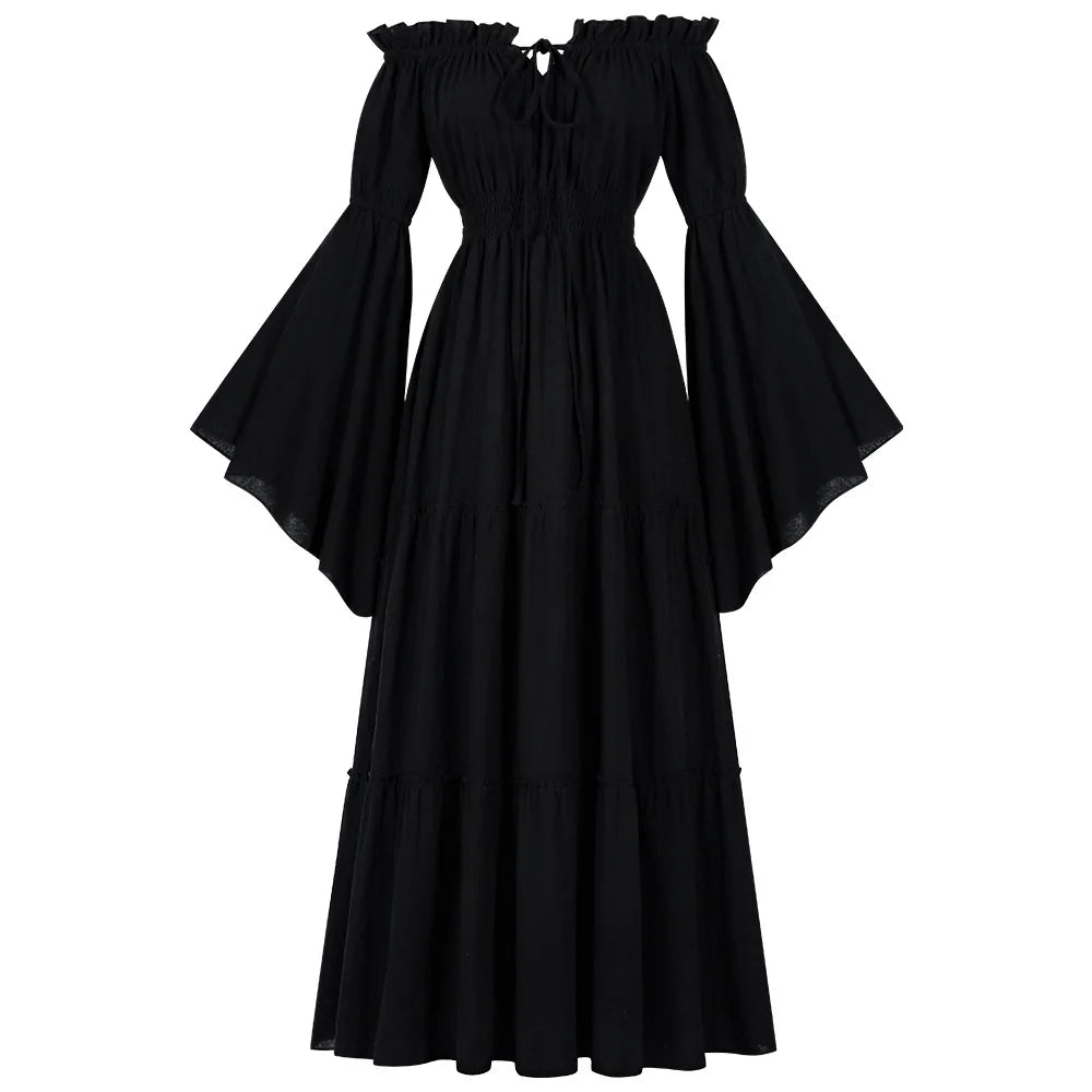 Vintage Gothic Off shoulder Dress Women Medieval Folk Cosplay Vestido Victorian Lady CLothing Steampunk Halloween Witch Costume