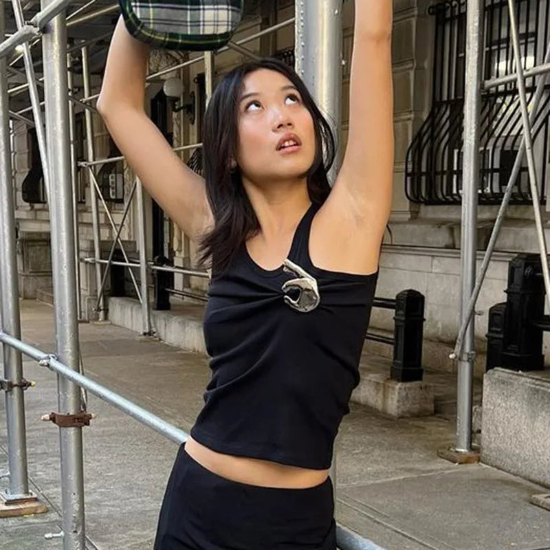 Women's Personalized Fashion Personalized Shrink Tank Top Sexy Solid Color OK Pattern Tank Top