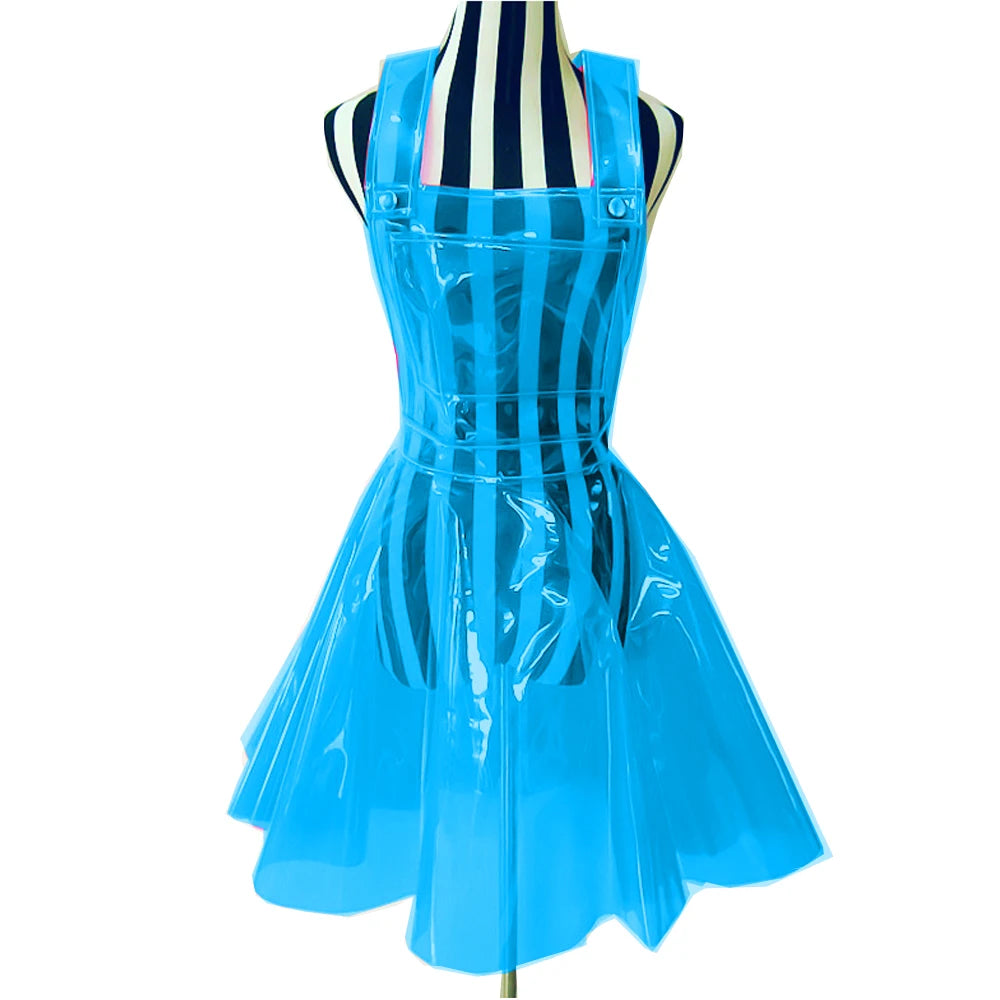 Women Plastic PVC Dress See Through A Line Transparent PVC Clear Dress Waterproof Dress Sexy Costume Gothic Sheer dress S-7XL