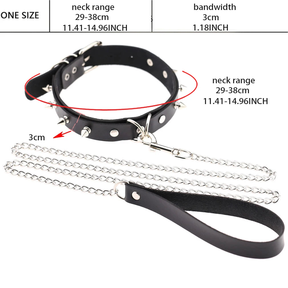 Ladies sexy traction Bdsm rivet necklace fetish punk chain tassel Choker with leaves jewelry Harajuku exotic accessories
