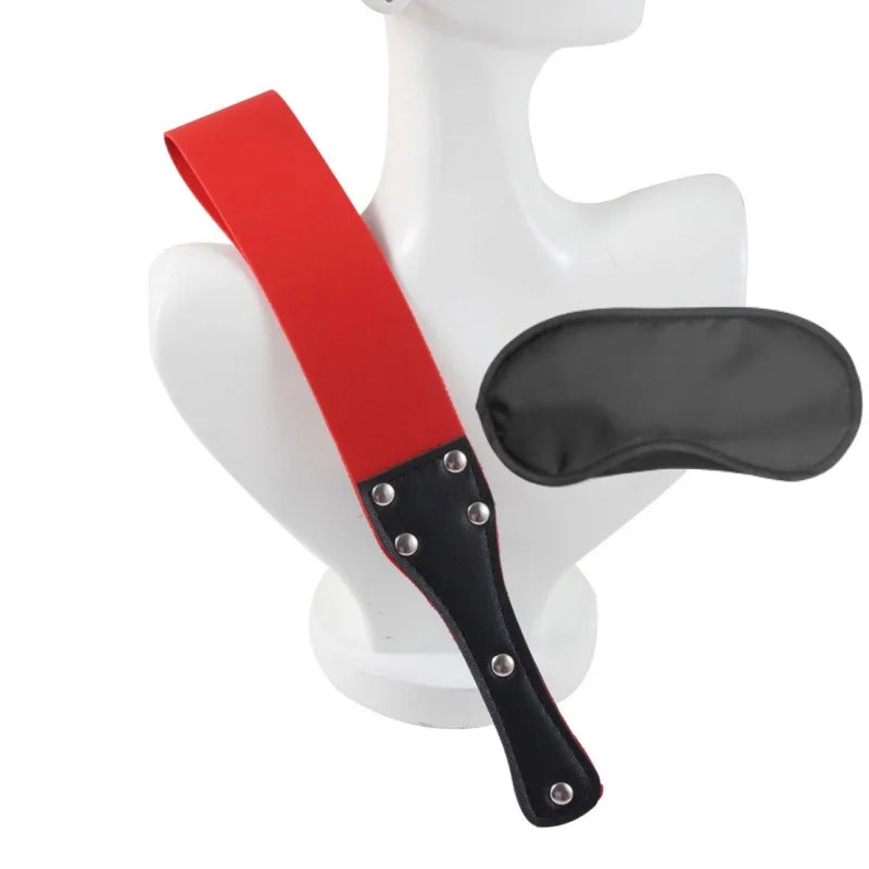 2Pcs/Set Leather Spanking Paddle Eye Mask Fetish Beat Bdsm Kit Submissive Slave Sex Toys Adult Games Flirt Whip Flogger Slapper