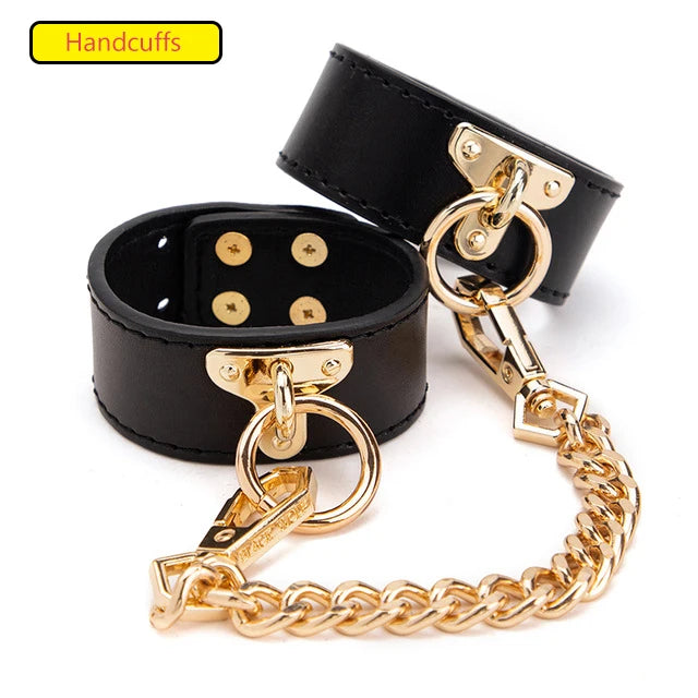 Erotic Bed Bondage Kits Slave Restraint Bondage Set Genuine Leather Collar Gag Whips Handcuffs Adult Sex Toys For Women Couples
