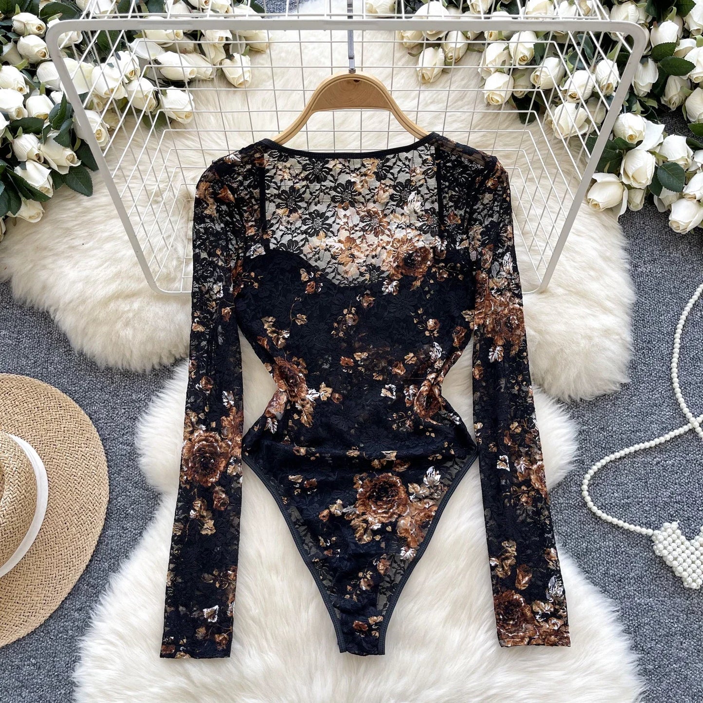 Women Sexy Lace Bodysuit Chic Square Neck Jumpsuits Summer Beach Vacation Slim Rompers Clothing