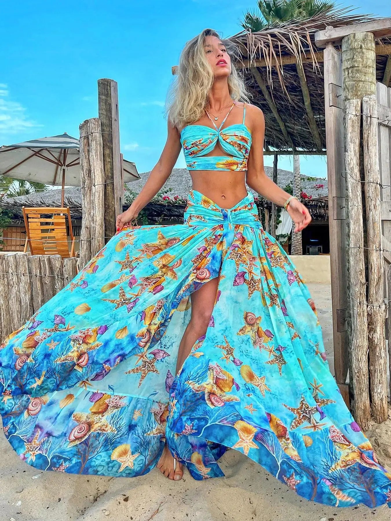 Sexy Print Three Piece Bikini Set Padded Bra High Waist Beach Skirt Swimwear Summer Beach Holiday Bathing Suit