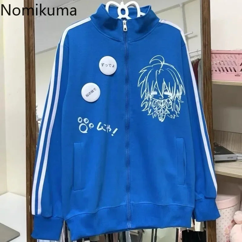 2025 Ropa Mujer Stand Neck Sweatshirts Women Clothing Long Sleeve Casual Anime Print Tops Fashion Japanese Oversized Y2k Hoodies