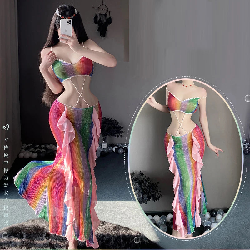 AniLV New Women Mermaid Series Uniform Cosplay Carnival Pool Party Sea Princess Blings Shiny Scales Dress Outfits Set Costumes