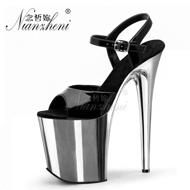 8 Inches High Heels Sexy Fetish transparent Gold 10-12Big Size 20cm Sandals Exotic platform pole Dance Stripper Dress Queen club