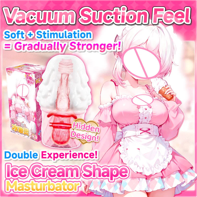 YUU Ice Cream Shape Masturbator for Male Hidden Sex Toy Pocket Pussy Anime Vagina Sucking Masturbation Toy for Men Soft Portable