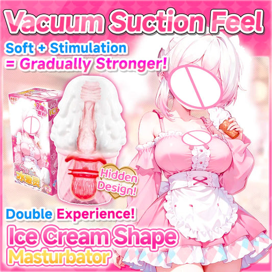 YUU Ice Cream Shape Masturbator for Male Hidden Sex Toy Pocket Pussy Anime Vagina Sucking Masturbation Toy for Men Soft Portable