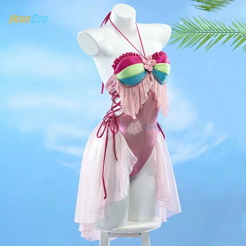 Anime Winx Club Cosplay Flora Costume Summer Piece Swimsuit with Wing Halloween Carnival Party Christmas Play Role Clothes
