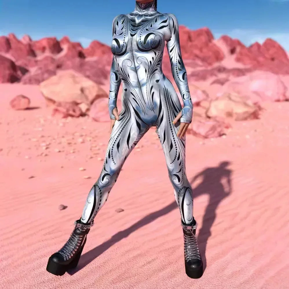 Psychedelic Mesh Cosplay Jumpsuit Catsuit Mesh Zentai Suit Rave Unique Suits Burning Man Festival Women Halloween Party Bodysuit