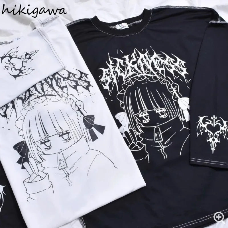 Streetwear T Shirts Women Clothing Print Long Sleeve Tees Casual Fashion Japanese Camisetas Cartoon Y2k Tops Oversized T-shirts