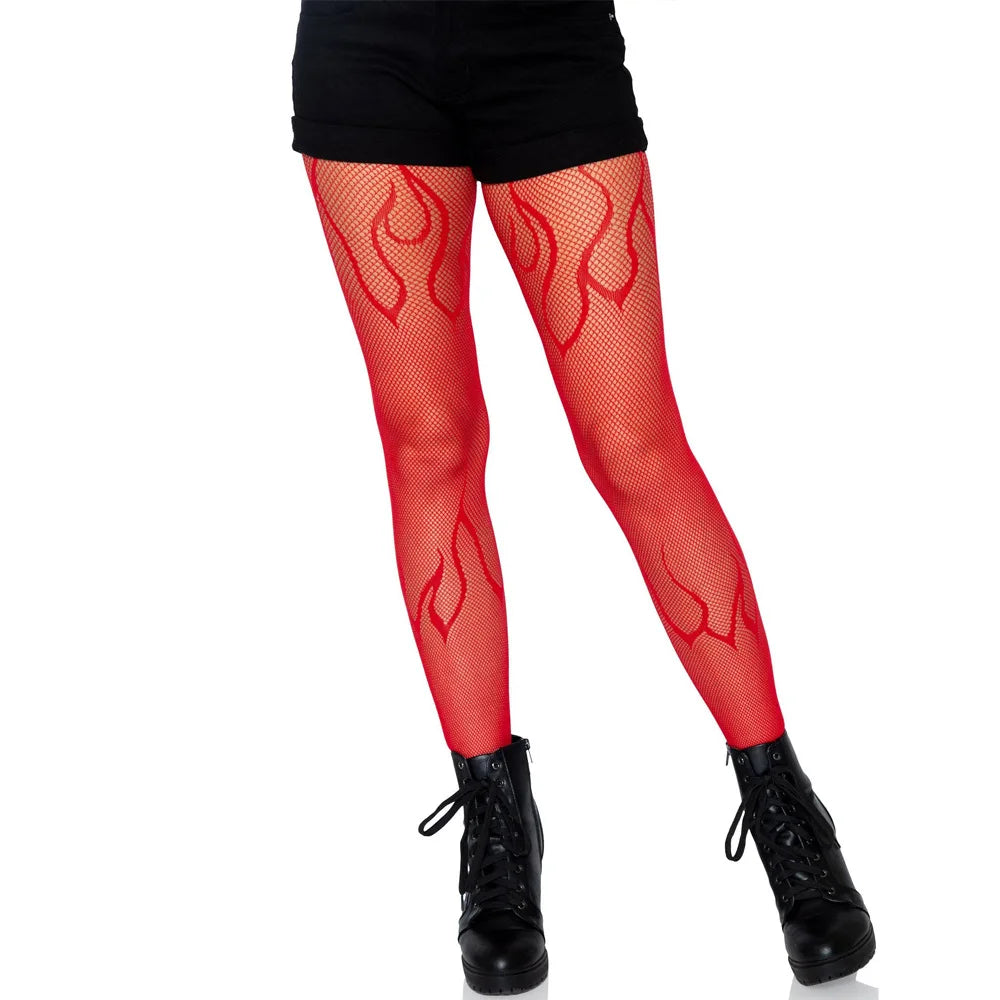 New Sex Sheer Pantyhose High Elastic Jacquard Red Fishnet Stockings Socks Sexy Stockings Flame Net Pants Spider Skull Tights